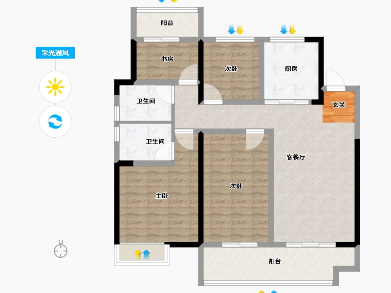 安徽省-阜阳市-佳海塞纳华庭-103.00-户型库-采光通风