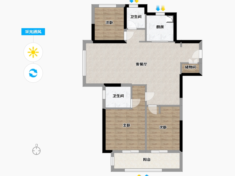 江苏省-南通市-万科翡翠公园-90.00-户型库-采光通风