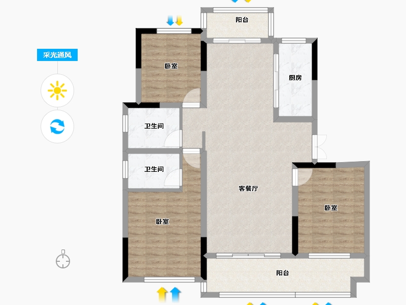 安徽省-芜湖市-中城 桃花源-104.45-户型库-采光通风