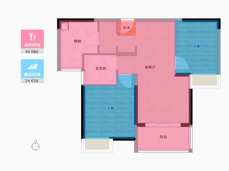 江苏省-常州市-美的国宾府住宅-65.72-户型库-动静分区