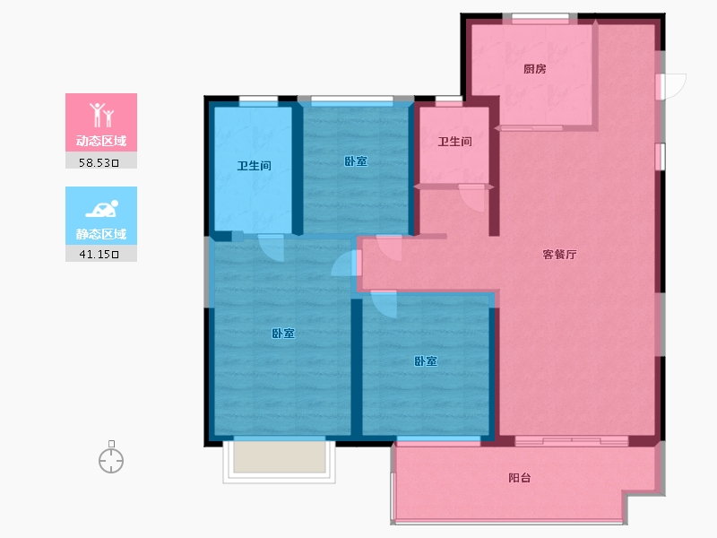 浙江省-宁波市-海泉湾-88.99-户型库-动静分区