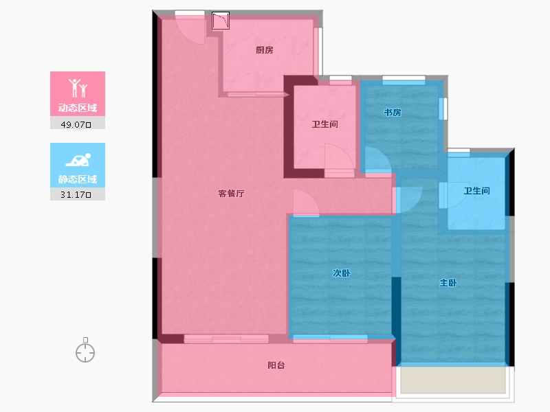 浙江省-杭州市-众安绿城南湖明月-70.91-户型库-动静分区