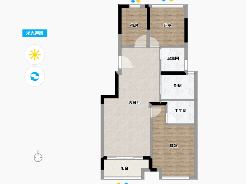 浙江省-宁波市-慈溪保利悦堂府-73.55-户型库-采光通风