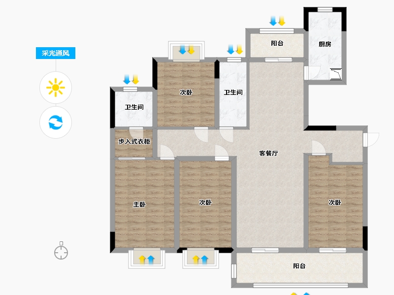 江苏省-南通市-南通国城璟府-128.00-户型库-采光通风