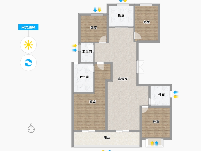 浙江省-杭州市-融创滨江杭源御潮府-127.28-户型库-采光通风