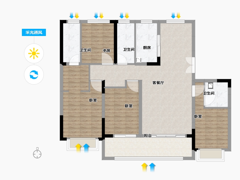 安徽省-合肥市-禹洲绿城蘭园-124.00-户型库-采光通风