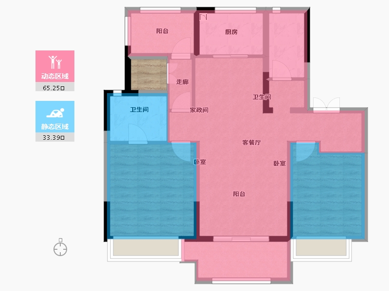 江苏省-无锡市-美的公园天下-90.00-户型库-动静分区