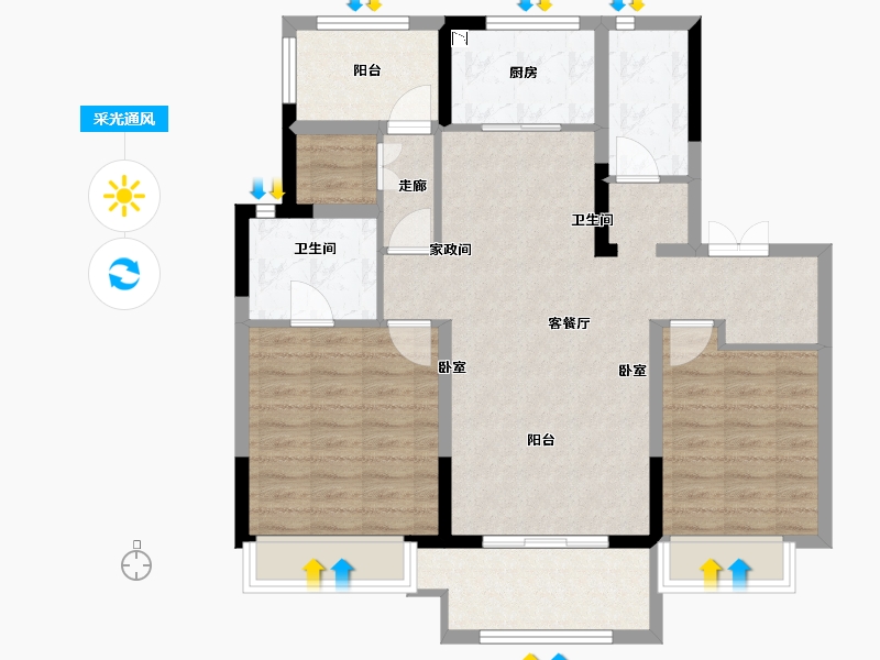 江苏省-无锡市-美的公园天下-90.00-户型库-采光通风