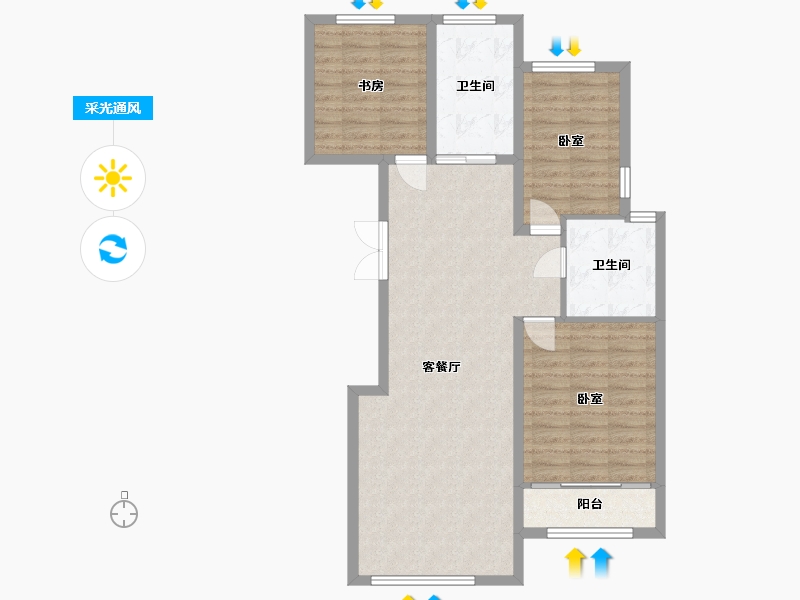 宁夏回族自治区-银川市-丰泽美居-88.72-户型库-采光通风