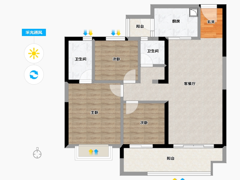 安徽省-阜阳市-碧桂园天誉-92.00-户型库-采光通风