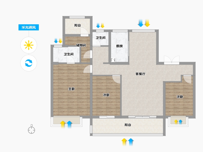 江苏省-泰州市-金通海棠湾-114.00-户型库-采光通风