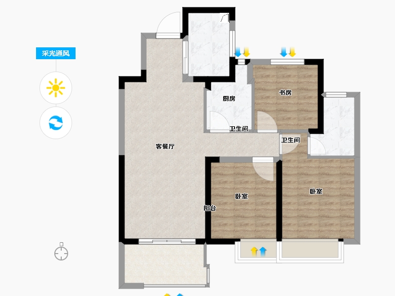 江苏省-无锡市-美的公园天下-88.01-户型库-采光通风