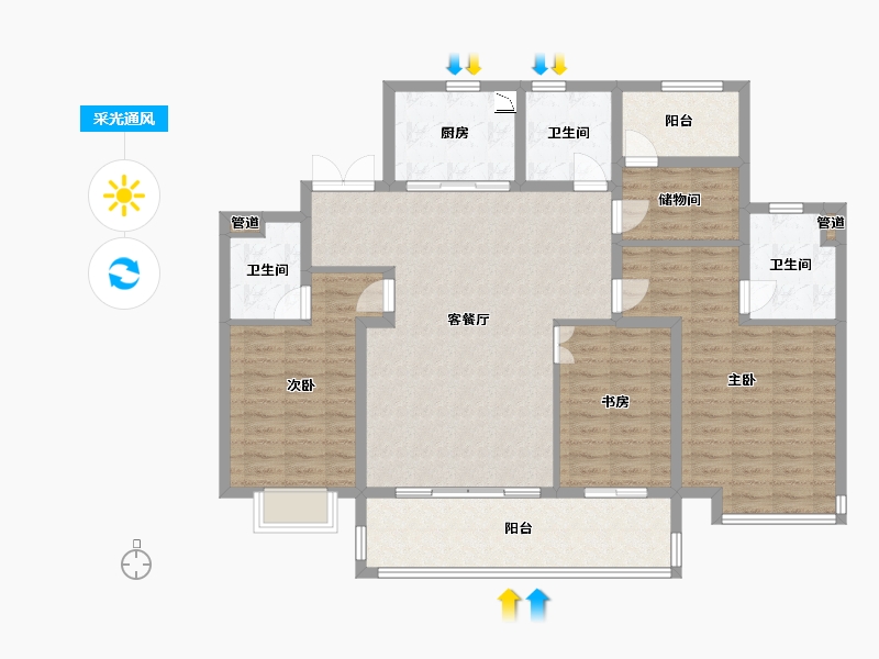 江苏省-泰州市-金通桃花源-125.99-户型库-采光通风