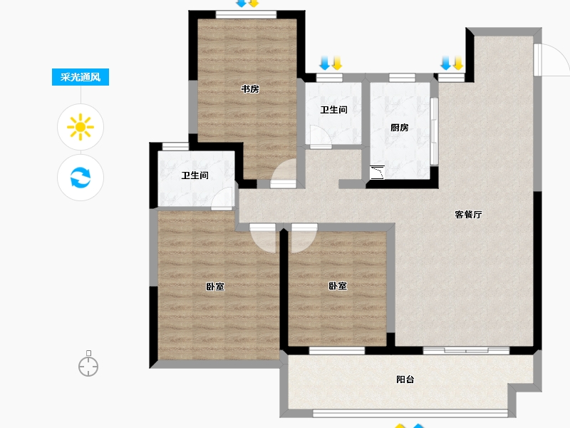 安徽省-淮南市-中至信书香雅苑-104.01-户型库-采光通风