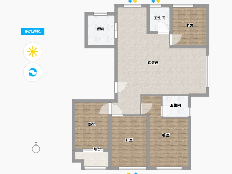 浙江省-温州市-桃园公园学府-102.00-户型库-采光通风