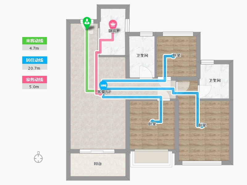 浙江省-杭州市-万科融信西雅图-70.88-户型库-动静线