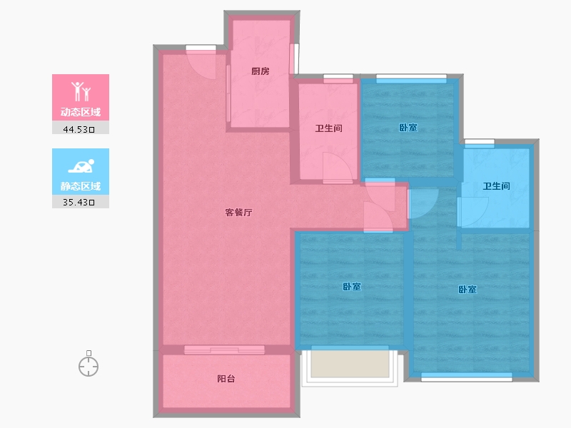 浙江省-杭州市-万科融信西雅图-70.88-户型库-动静分区