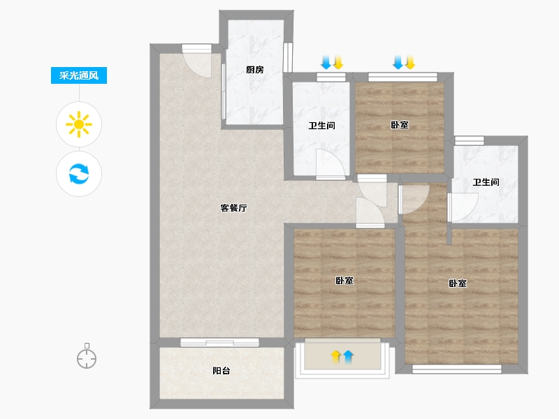 浙江省-杭州市-万科融信西雅图-70.88-户型库-采光通风