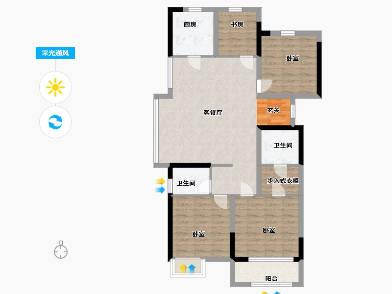 浙江省-嘉兴市-阳光城·中山府-92.00-户型库-采光通风