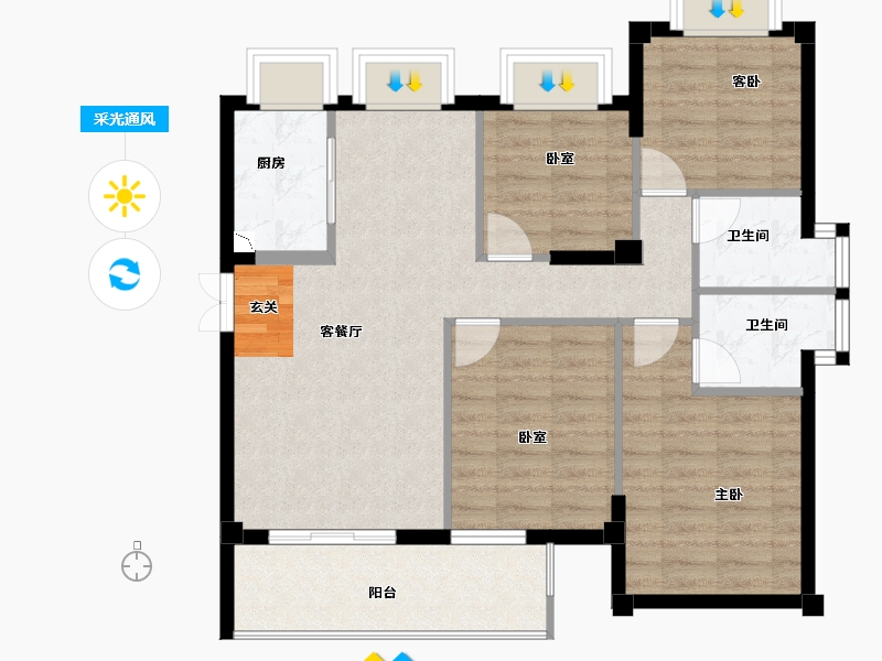 福建省-漳州市-印象澜山-87.72-户型库-采光通风