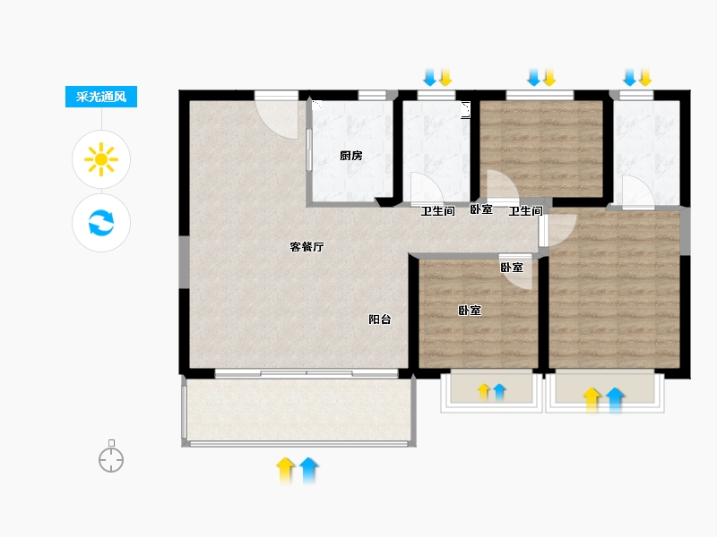 江苏省-无锡市-银城东樾府-86.04-户型库-采光通风