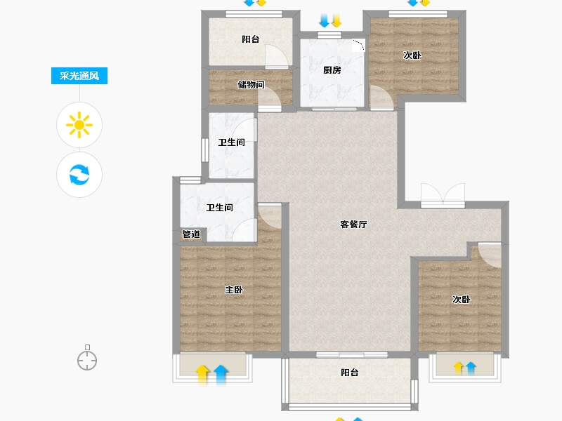 江苏省-泰州市-金通海棠湾-105.00-户型库-采光通风