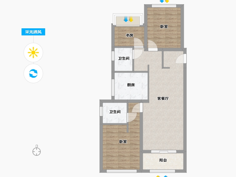 浙江省-杭州市-万科融信西雅图-71.69-户型库-采光通风