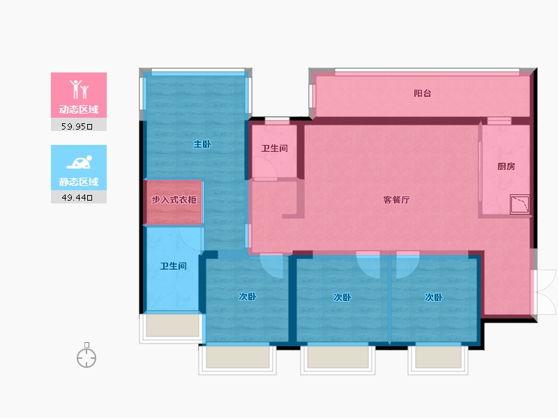 四川省-绵阳市-绵阳CBD万达三期天澜-96.12-户型库-动静分区