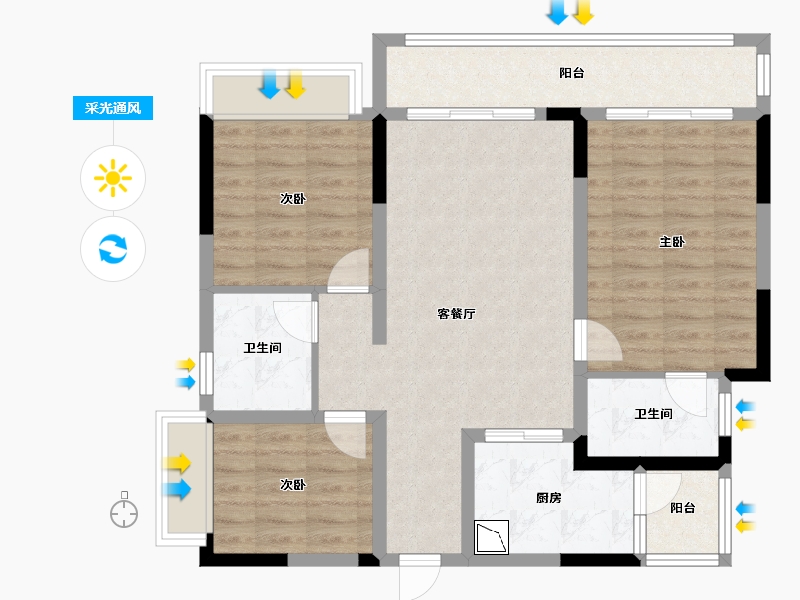 四川省-绵阳市-东原华宇朗阅-86.37-户型库-采光通风