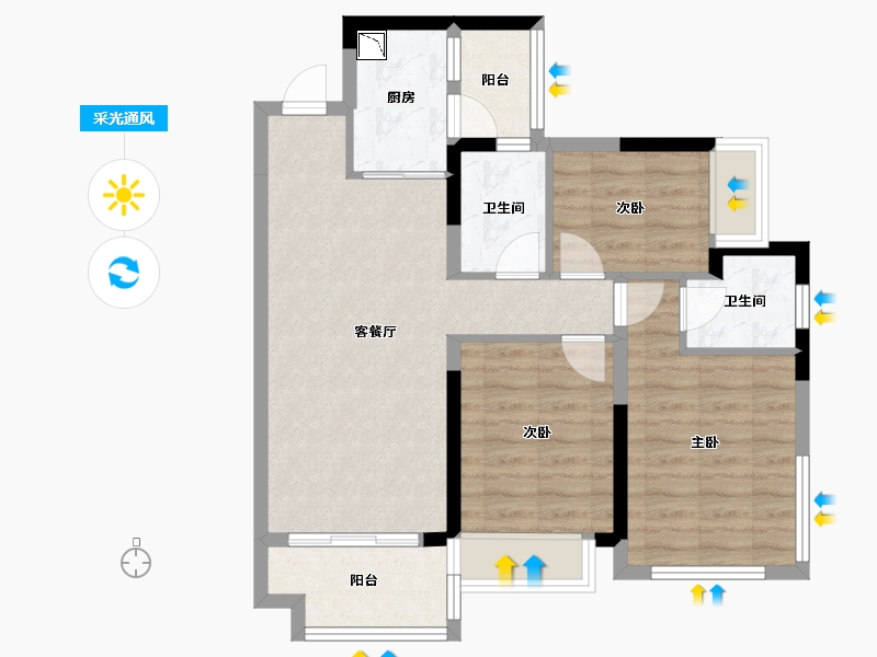 四川省-绵阳市-东原华宇朗阅-73.54-户型库-采光通风