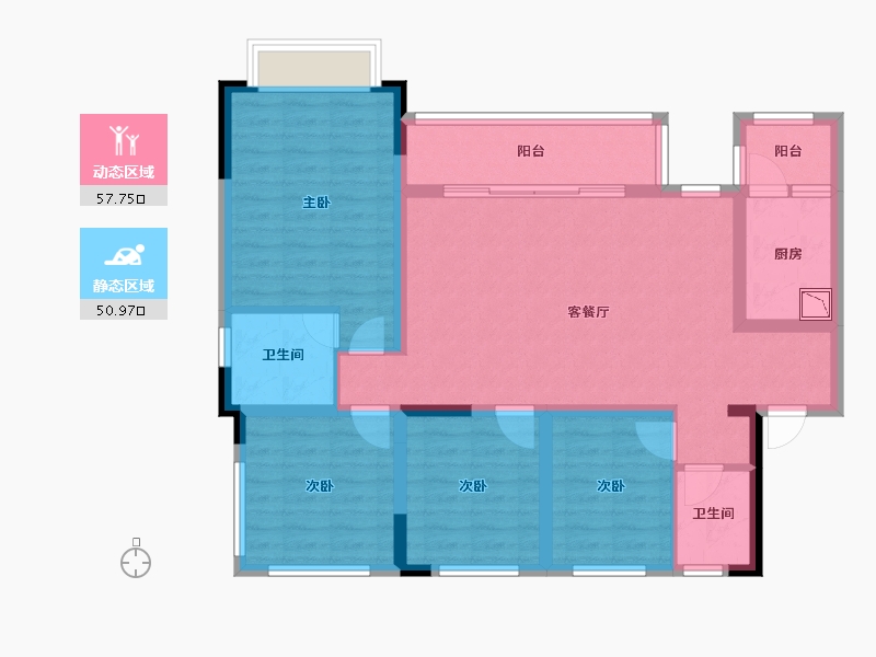 四川省-绵阳市-东原华宇朗阅-95.98-户型库-动静分区