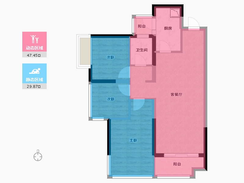 四川省-绵阳市-绵阳CBD万达三期天澜-68.25-户型库-动静分区