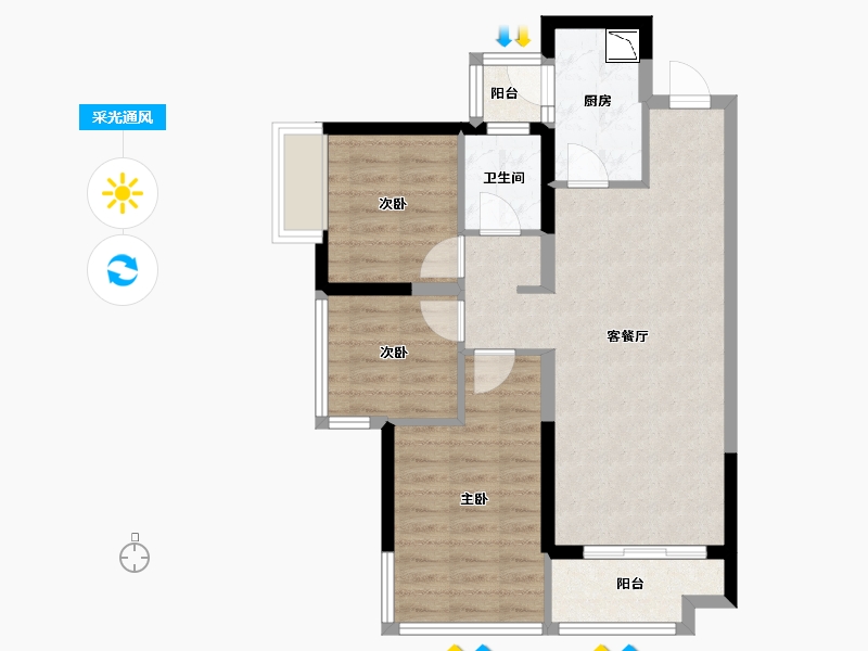 四川省-绵阳市-绵阳CBD万达三期天澜-68.25-户型库-采光通风