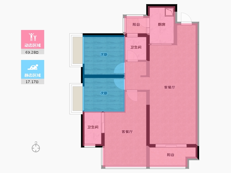 四川省-绵阳市-绵阳CBD万达三期天澜-76.31-户型库-动静分区