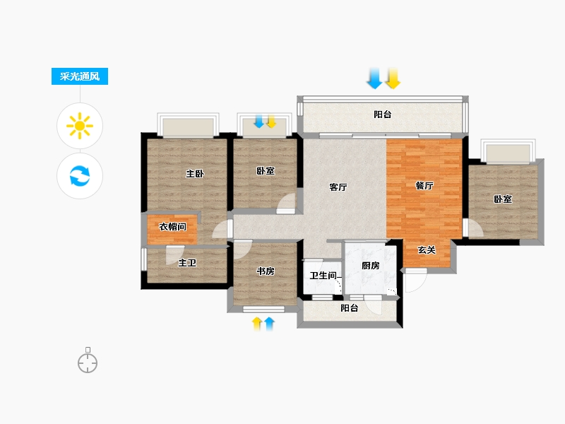 四川省-成都市-融创玖棠府住宅-102.16-户型库-采光通风