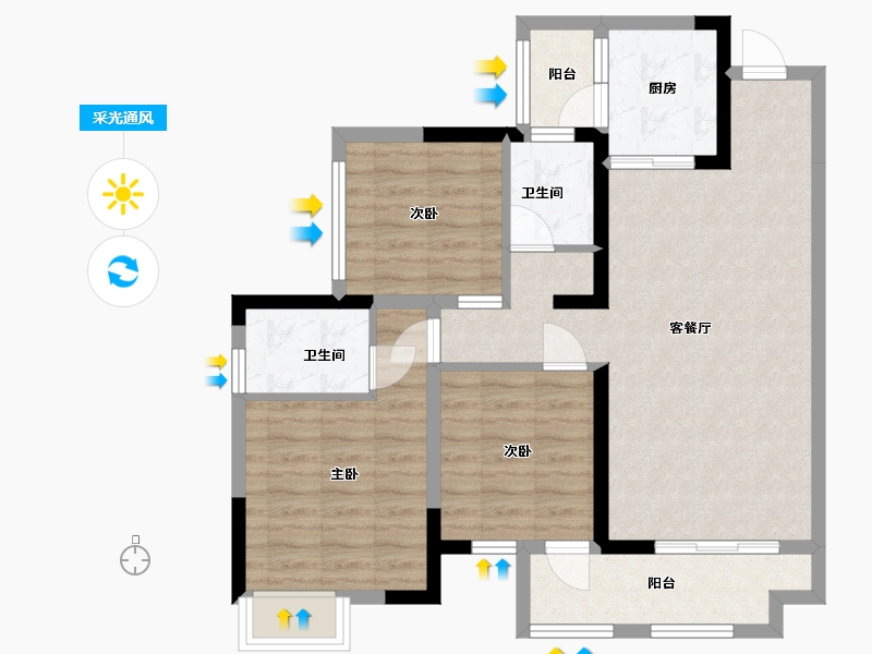 四川省-巴中市-优筑·印江洲-80.63-户型库-采光通风