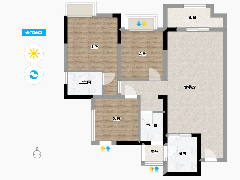 四川省-巴中市-优筑·印江洲-77.83-户型库-采光通风