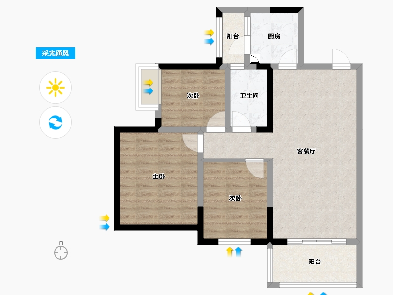 四川省-绵阳市-贤达水韵长滩-76.35-户型库-采光通风