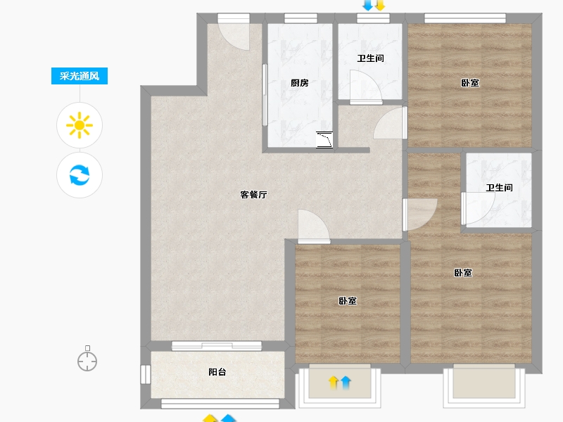 天津-undefined-融创御河宸院-72.89-户型库-采光通风