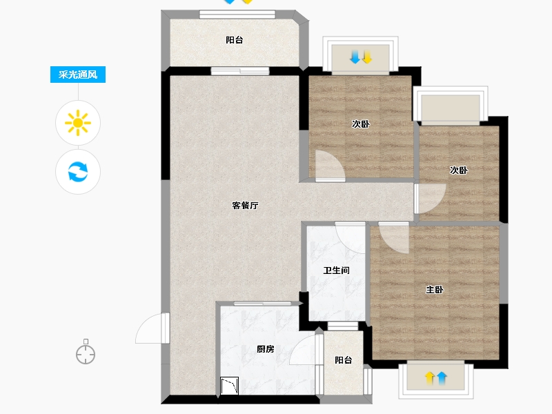 四川省-宜宾市-恒大名都-76.00-户型库-采光通风