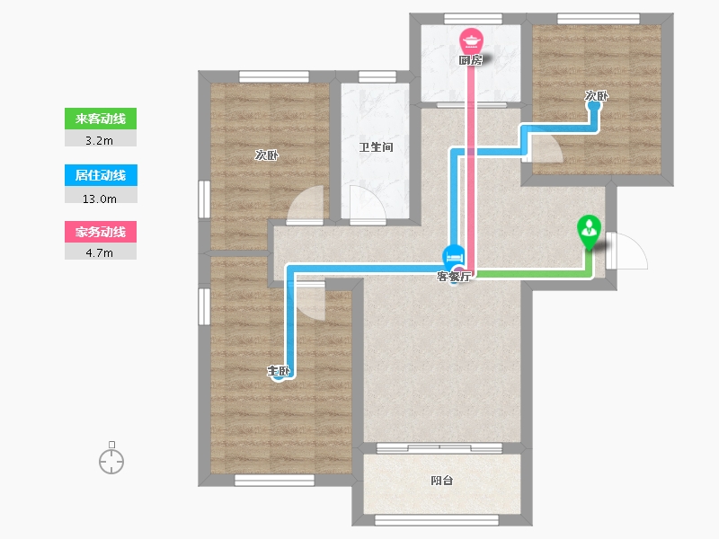 河北省-张家口市-尊品御景苑-71.07-户型库-动静线