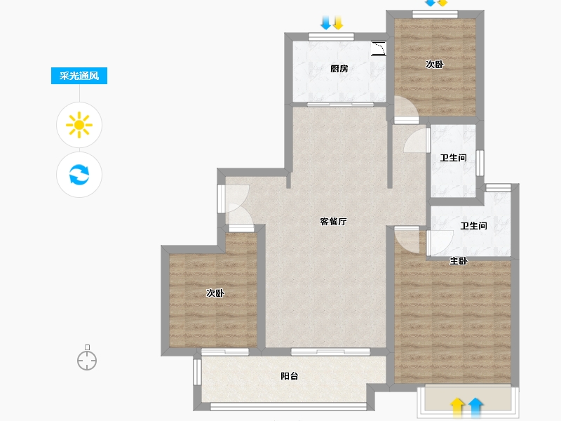 江苏省-徐州市-中海·淮海世家-86.78-户型库-采光通风