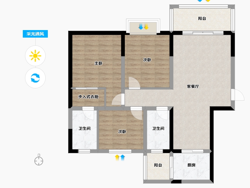 四川省-绵阳市-贤达水韵长滩-90.29-户型库-采光通风