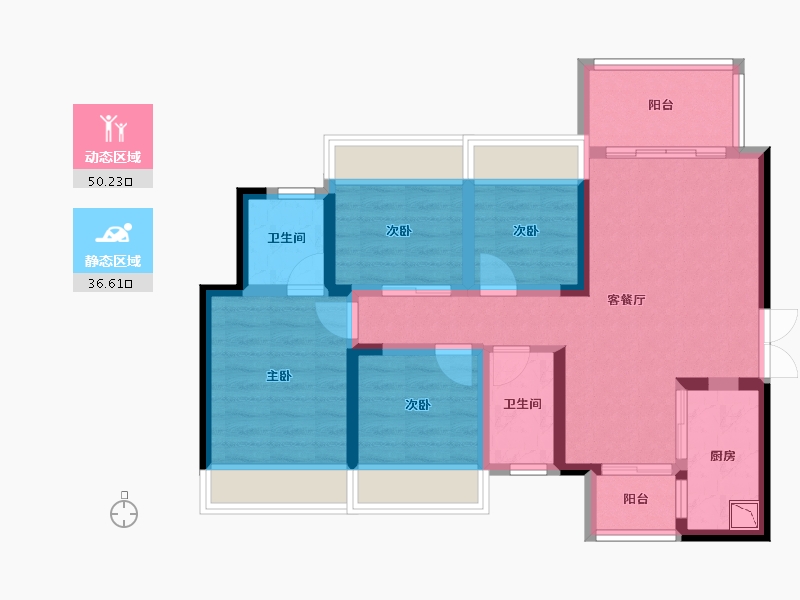 四川省-绵阳市-蓝润·公园香榭-75.64-户型库-动静分区