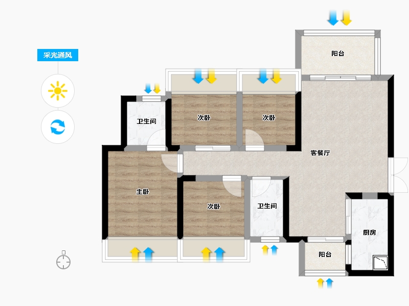 四川省-绵阳市-蓝润·公园香榭-75.64-户型库-采光通风