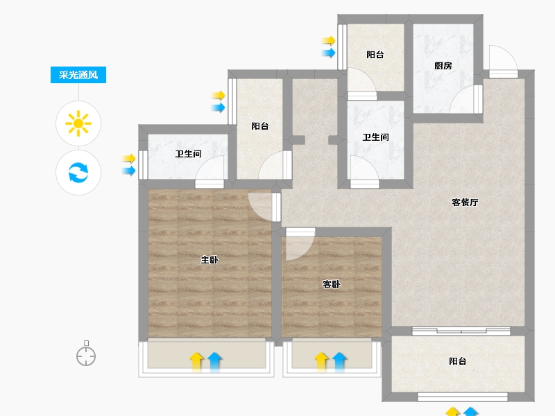 四川省-内江市-莱菲特广场-73.35-户型库-采光通风