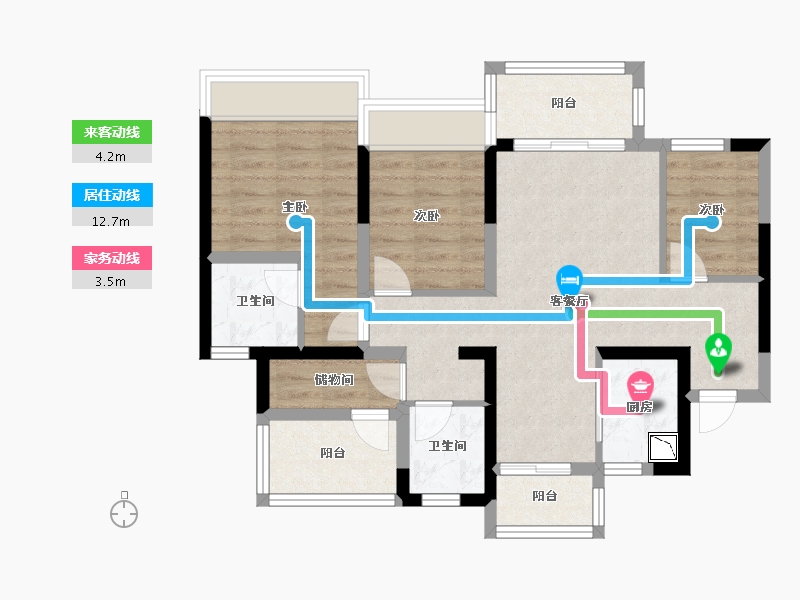 四川省-绵阳市-蓝润·公园香榭-76.19-户型库-动静线