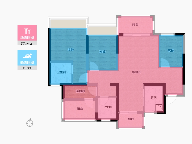 四川省-绵阳市-蓝润·公园香榭-76.19-户型库-动静分区