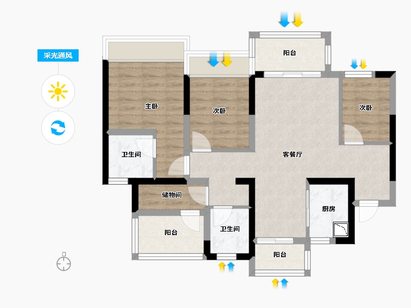 四川省-绵阳市-蓝润·公园香榭-76.19-户型库-采光通风