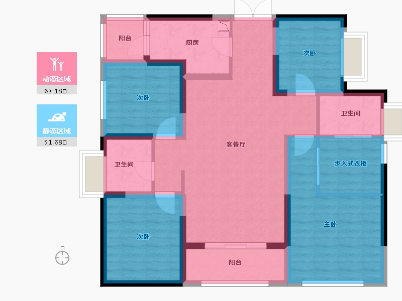 四川省-绵阳市-绵阳CBD万达广场观澜-101.82-户型库-动静分区